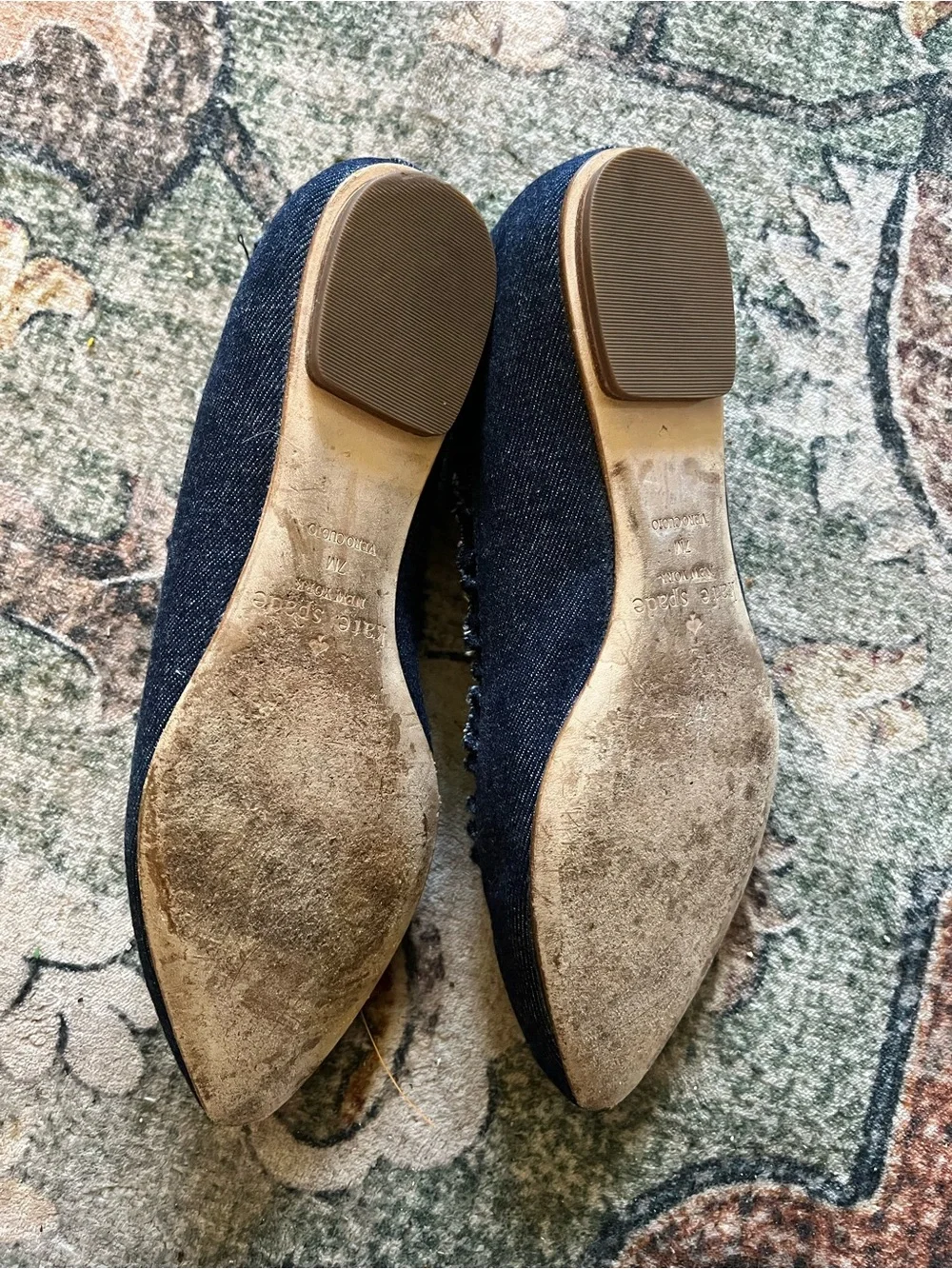 Kate Spade ♠️ Navy Ruffle Denim Pointed-Toe Ballet Flats Size 7 Retail: $195.00